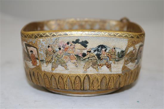 A Japanese Satsuma pottery square bowl and a similar dish, Meiji period, 18.5cm